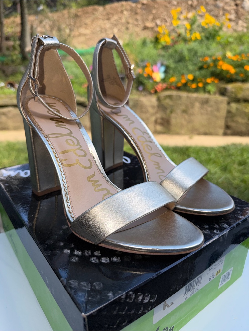 Sam Edelman Yaro Gold Leather Block Heel Sandals Size 8.5
